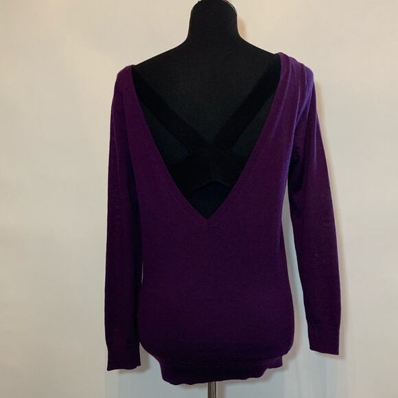 Sandro deep purple open criss cross back wool blend sweater size 1 or Small - Picture 6 of 12